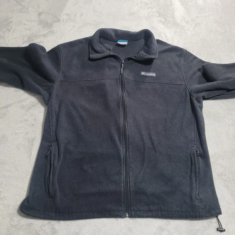Columbia Jacket Mens XL Black Fleece Full Zip Stand Collar Hiking WM3220